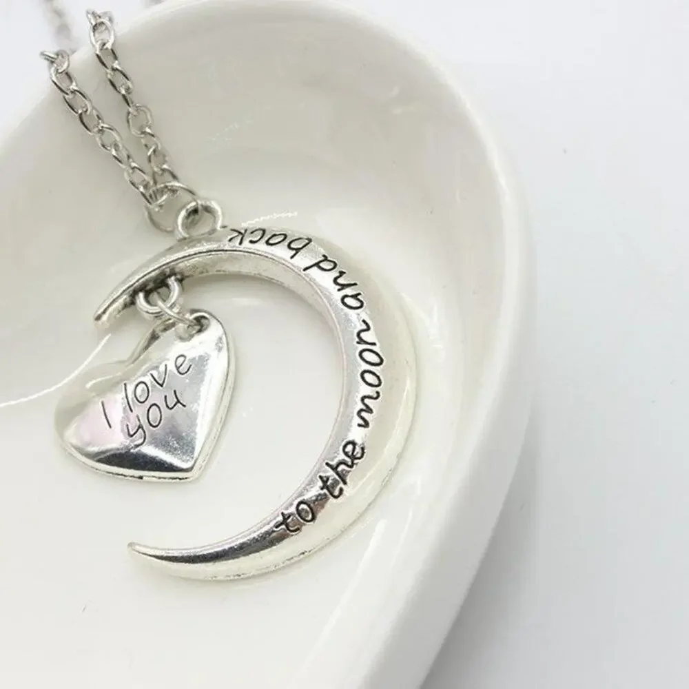 Couple Necklace I Love You Moon Heart‎ Love Necklace Clavicle Chain Boho Chic